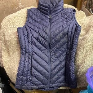 Long Women's Quilted Puffer Vest - Navy